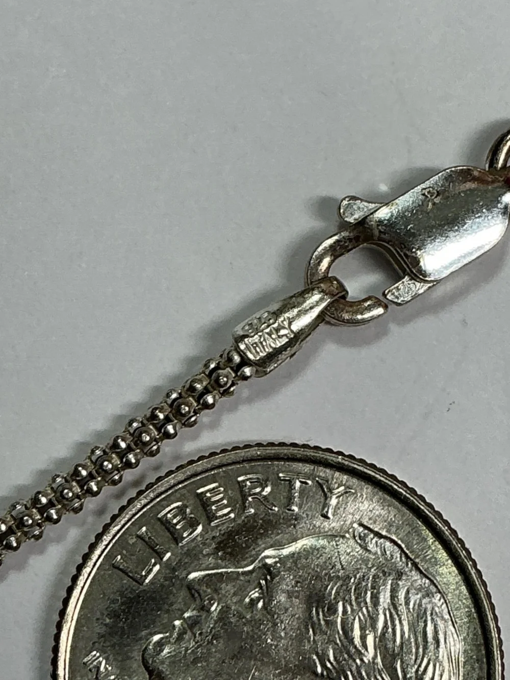 Sterling Silver Italian Popcorn Chain Bracelet with Single Bead. 7.25” long